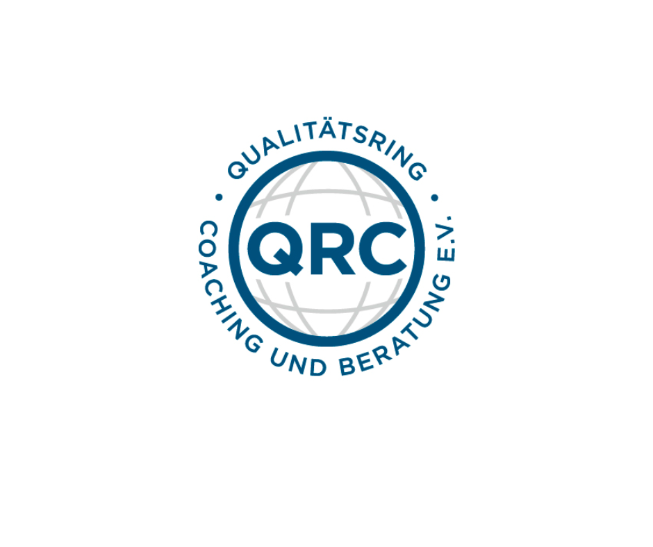 QRC Qualitätsring Coaching und Beratung e.V. blau weißes Logo, Kreis in dem QRC steht